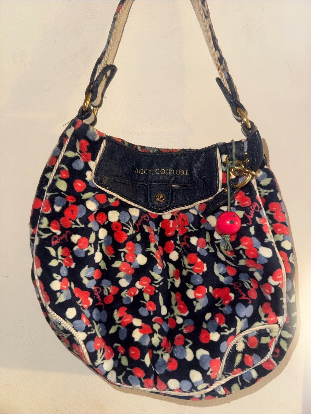 Juicy Couture Navy Cherry-Print Shoulder Bag
